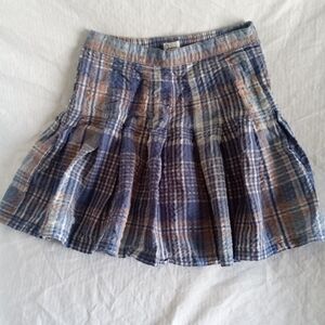 Japna Small Elastic Waist Plaid Blue and Brown Mini Skirt